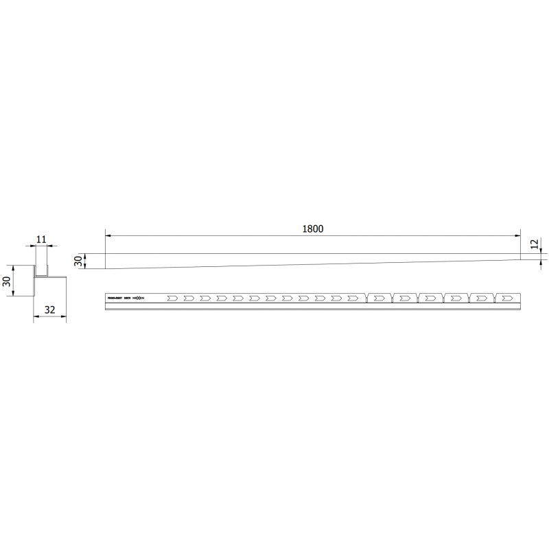 Mexen Line-B listón de pendiente para vidrio 180 cm derecho, inox - 181004180R