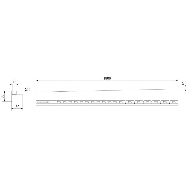 Mexen Line-B listwa spadkowa do szkła 180 cm prawa, czarna - 187004180R