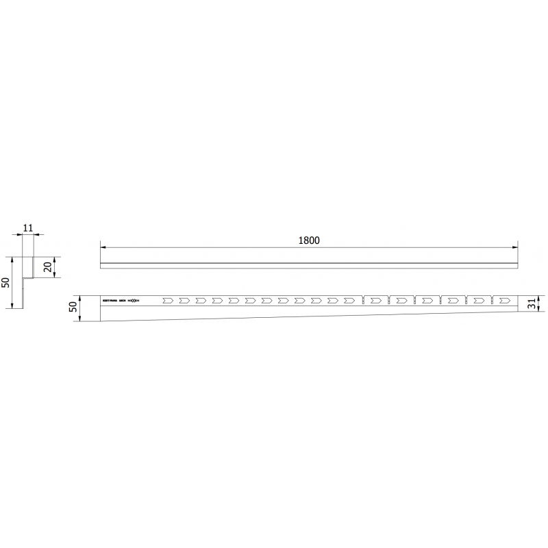 Mexen Line-B Wandlëscht 180 cm riets, inox - 181002180R