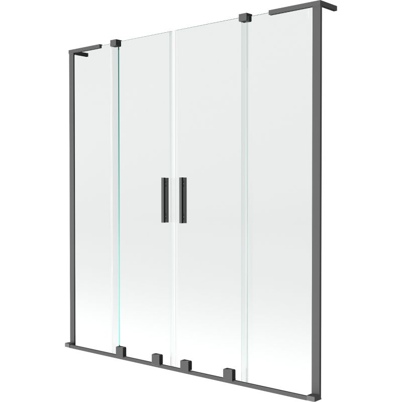 Mexen Velar L Duo Badewannenabtrennung 2-flügelig verschiebbar 140 x 150 cm, transparent, gun metal - 896-140-003-02-95