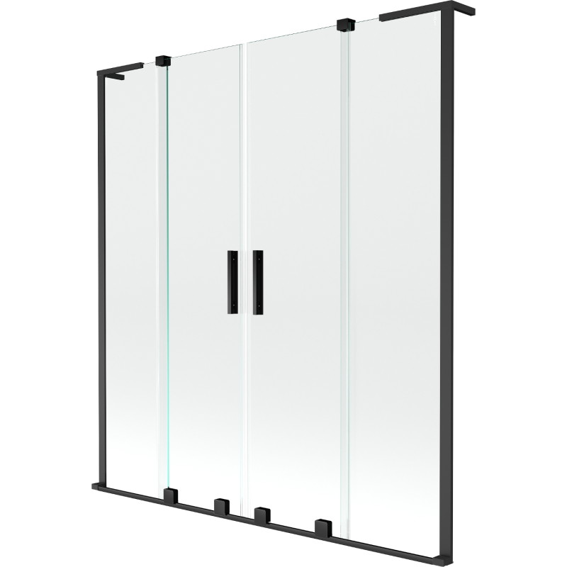 Mexen Velar L Duo paravan za kadu 2-krilni klizni 160 x 150 cm, prozirni, crni - 896-160-003-02-70