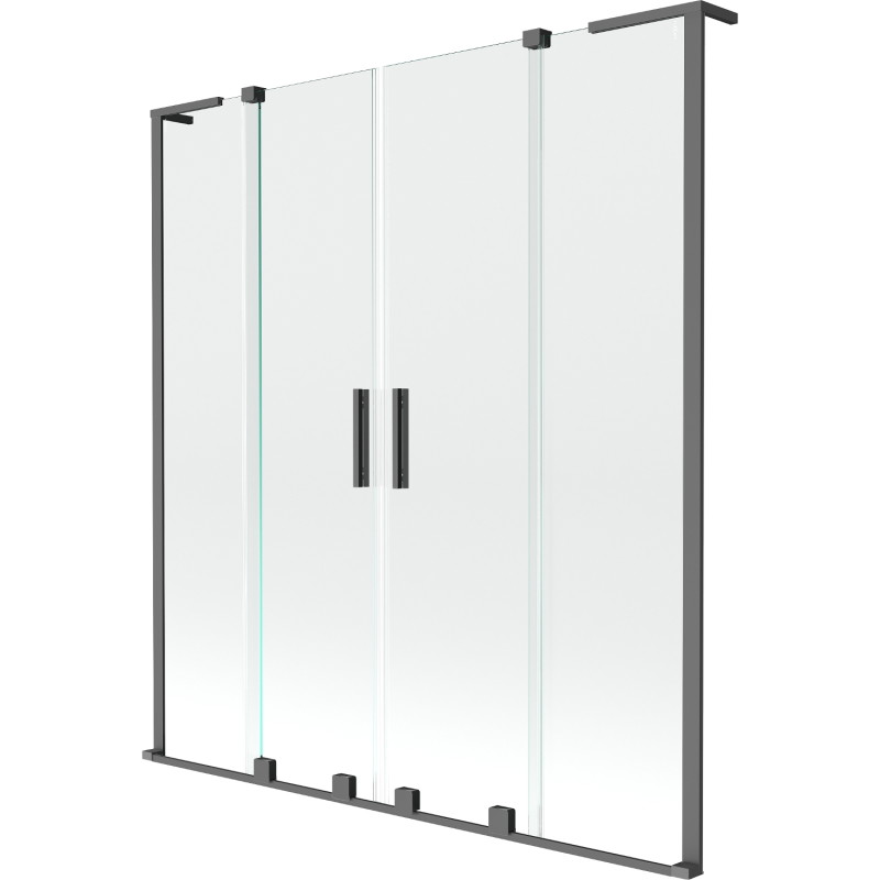 Mexen Velar L Zweiteilige Duschabtrennung, 2-teilig, zum Aufschieben, 160 x 150 cm, transparent, Gun Metal - 896-160-003-02-95