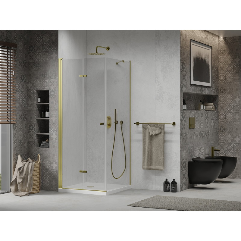Mexen Lima kokkupandav dušinurk 70 x 70 cm, läbipaistev, kuldne + Flat alus - 856-070-070-50-00-4010