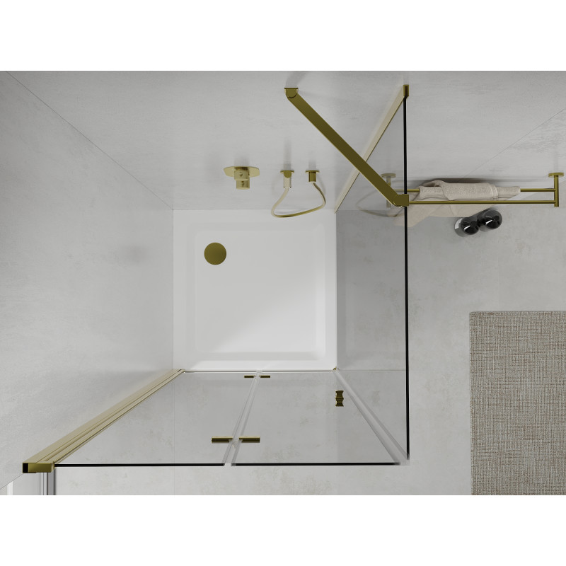 Mexen Lima cabine de douche pliante 70 x 70 cm, transparente, or + receveur plat - 856-070-070-50-00-4010