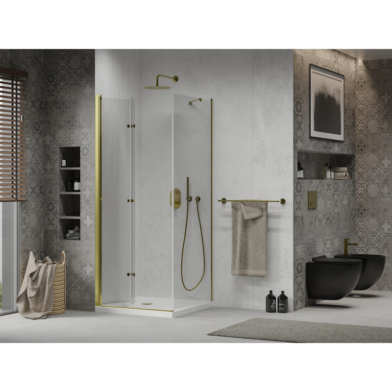 Mexen Lima faltbare Duschkabine 70 x 70 cm, transparent, gold + Flat-Duschwanne - 856-070-070-50-00-4010