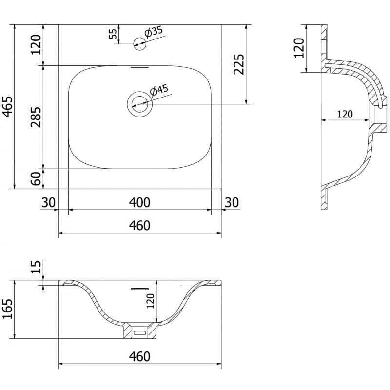Mexen Vela lavatório embutido no tampos 46 x 46,5 cm, branco mate - 25234501