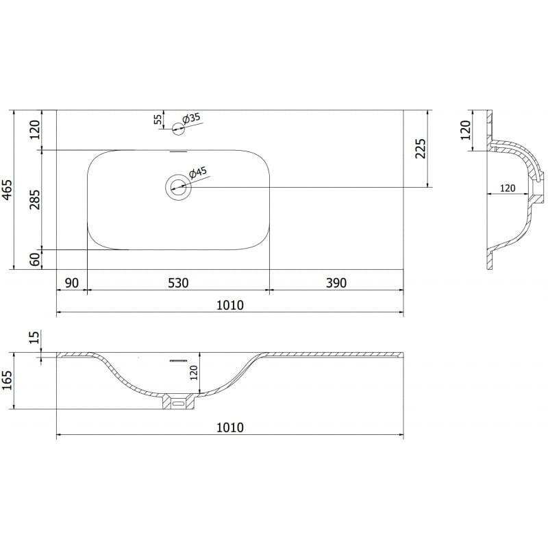 Mexen Vela countertop basin left 101 x 46.5 cm, white matte - 25231001L