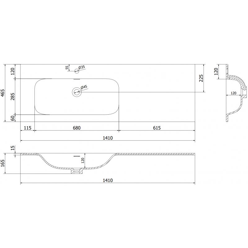 Mexen Vela ënnergebauten Lavabo lénks 141 x 46,5 cm, wäiss Glanz - 25231400L