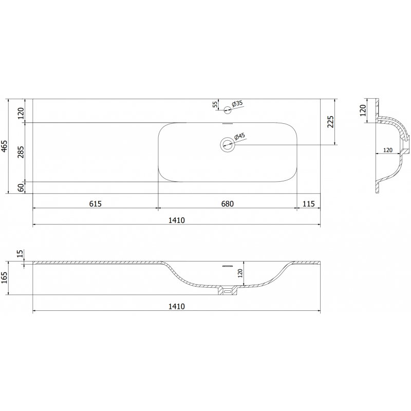 Mexen Vela νεροχύτης ενσωματωμένος στον πάγκο δεξιά 141 x 46,5 cm, λευκή