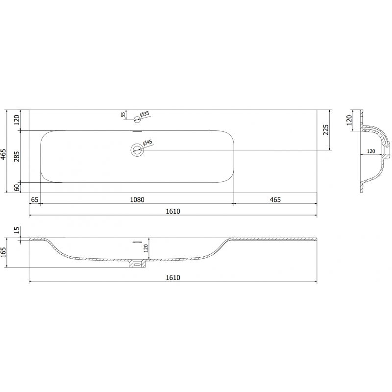 Mexen Vela lavabo da incasso a sinistra 161 x 46,5 cm, bianco lucido - 25231600L