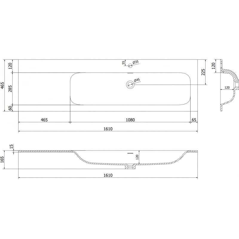 Mexen Vela lavabo encastré dans le plan droit 161 x 46,5 cm, blanc brillant - 25231600P