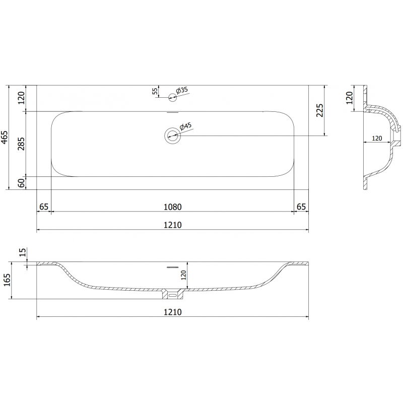 Mexen Vela lavabo encastré dans le plan de travail 121 x 46,5 cm, blanc brillant - 25231200
