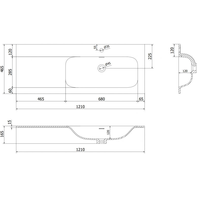 Mexen Vela built-in sink right 121 x 46.5 cm, black matte - 25231271P