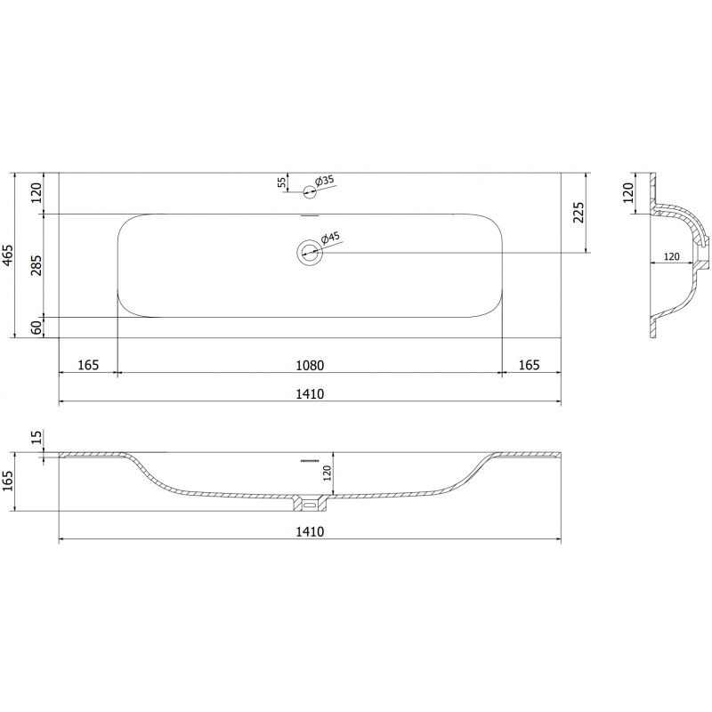 Mexen Vela Einbauwaschbecken 141 x 46,5 cm, weiß matt - 25231401