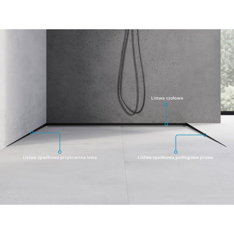 Mexen Line-B listón de pendiente para suelo 180 cm derecho, negro - 187001180R