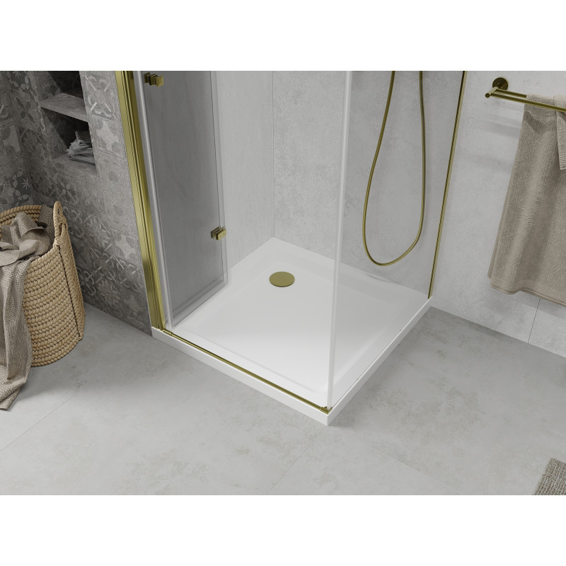 Mexen Lima cabine de douche pliante 80 x 80 cm, transparent, or + receveur de douche Flat - 856-080-080-50-00-4010