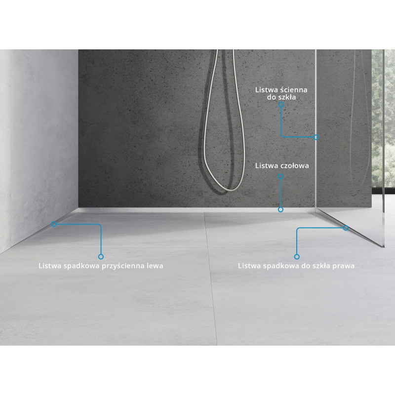 Mexen Line-B listón de pendiente adosado a la pared 180 cm izquierdo, inox - 181002180L
