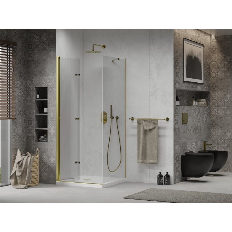 Mexen Lima kokkupandav dušinurk 80 x 80 cm, läbipaistev, kuldne + Flat alus - 856-080-080-50-00-4010