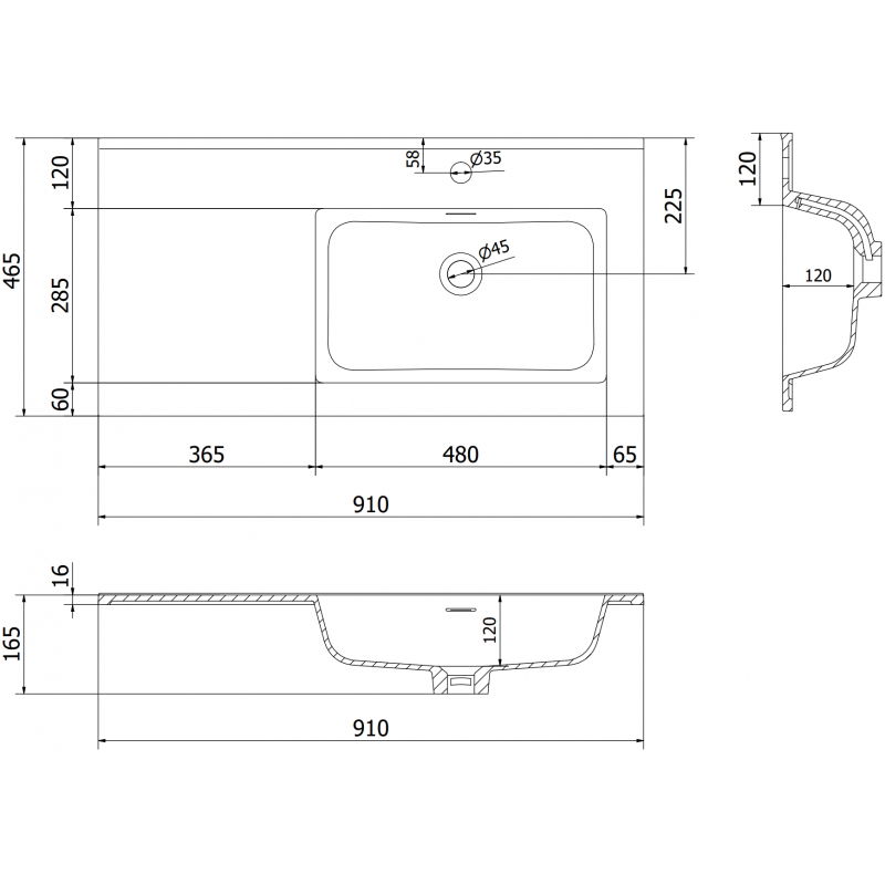 Mexen Otis inbouw wastafel rechts 91 x 46,5 cm, zwart mat - 25189071P