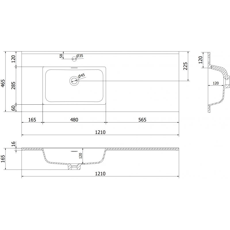 Mexen Otis lavabo incassato a sinistra 121 x 46,5 cm, bianco lucido - 25181200L
