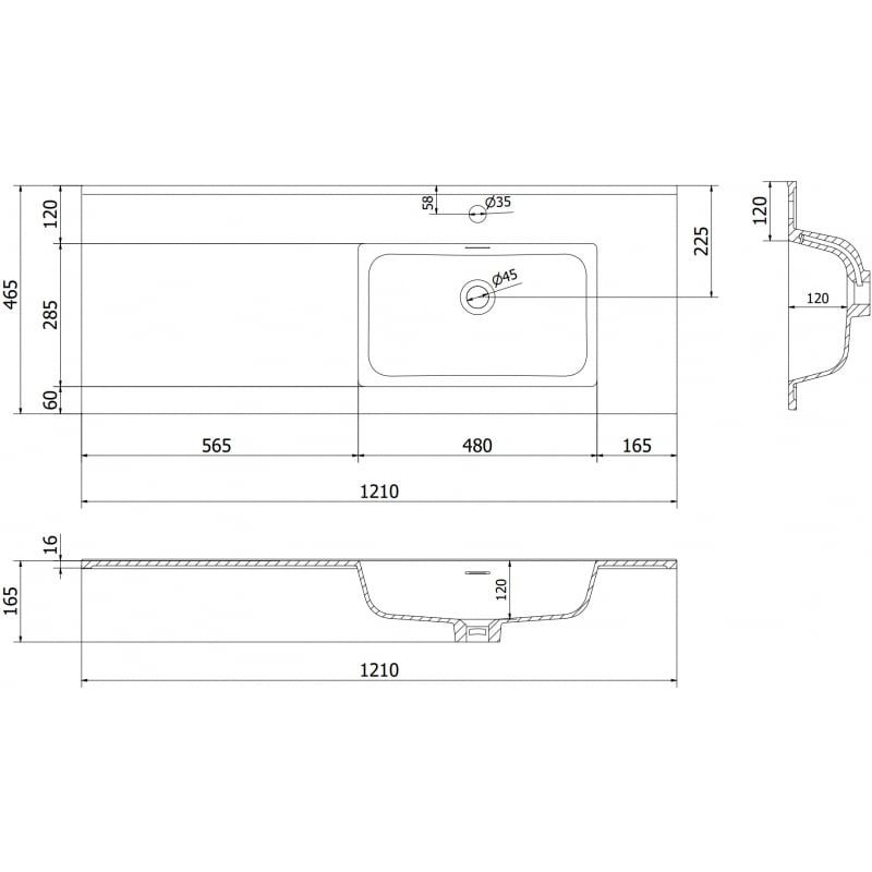Mexen Otis Countertop Mounted Basin Right 121 x 46.5 cm, Black Matte - 25181271P