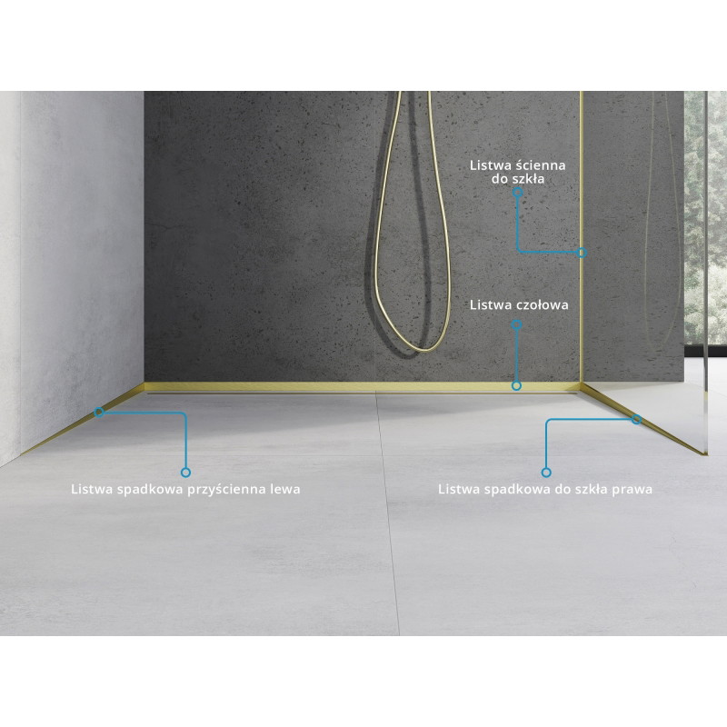 Mexen Line-B regleta de pendiente para vidrio de 120 cm derecha, cepillado dorado - 185504120R