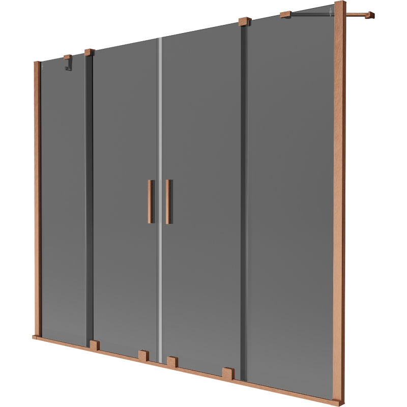 Mexen Velar Duo mampara de baño corredera de 2 paneles 200 x 150 cm, grafito, cobre cepillado - 896-200-000-42-65