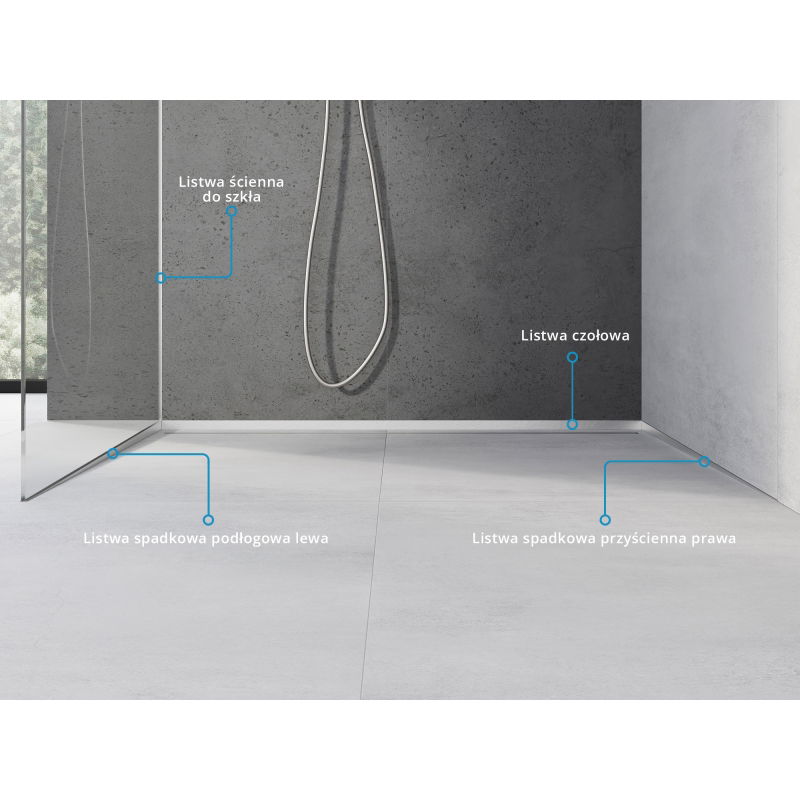 Mexen Line-B list med fall för glas 180 cm vänster, inox - 181004180L