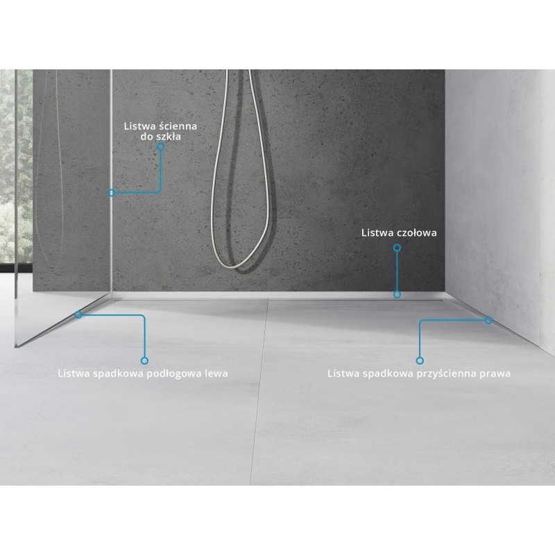 Mexen Line-B listwa spadkowa do szkła 180 cm lewa, inox - 181004180L