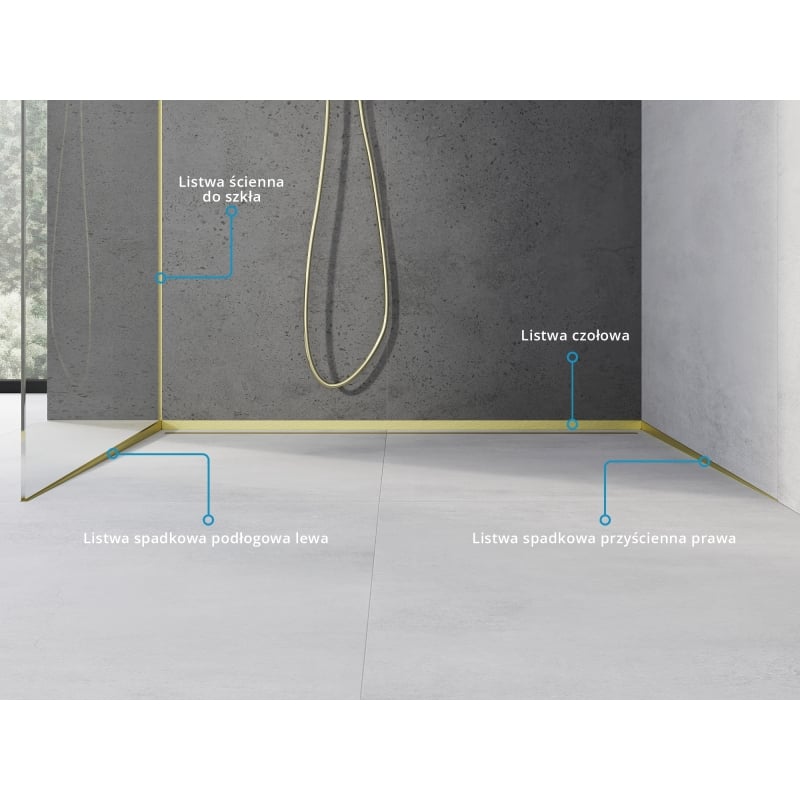 Mexen Line-B barra de queda para vidro 180 cm esquerda, escova dourada - 185504180L