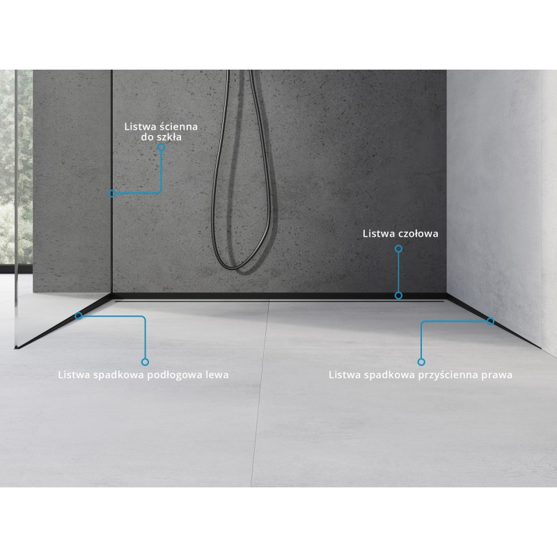 Mexen Line-B listón descendente para vidrio 120 cm izquierdo, negro - 187004120L