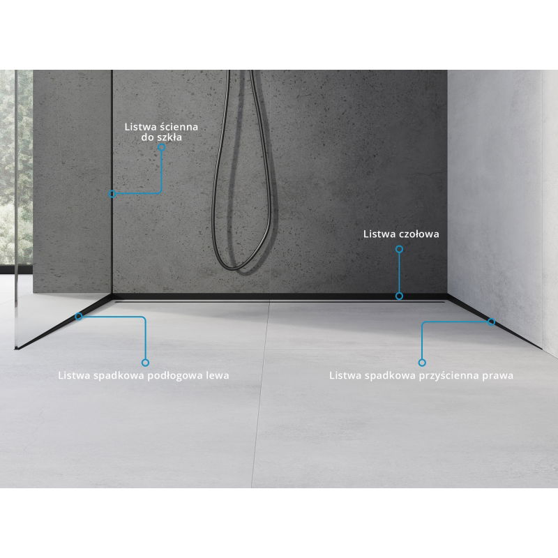 Mexen Line-B listello per vetro 180 cm sinistro, nero - 187004180L