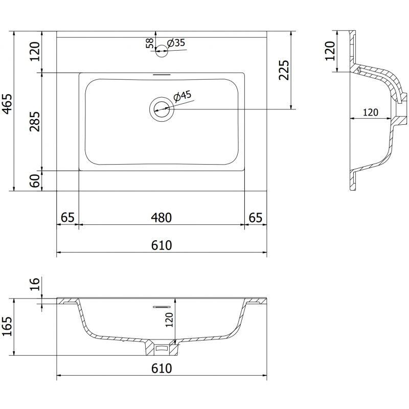 Mexen Otis lavabo encastré dans le plan de travail 61 x 46,5 cm, blanc brillant - 25186000