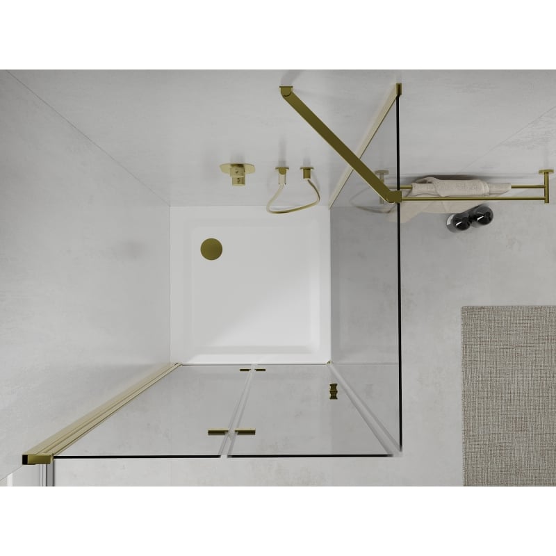 Mexen Lima kokkupandav dušikabiin 90 x 90 cm, läbipaistev, kuldne + Flat dušialus - 856-090-090-50-00-4010