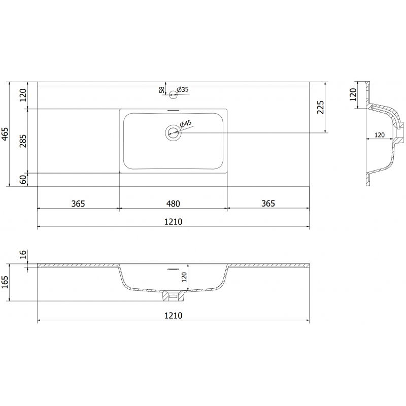 Mexen Otis vasque encastrée dans le plan 121 x 46,5 cm, blanc brillant - 25181200