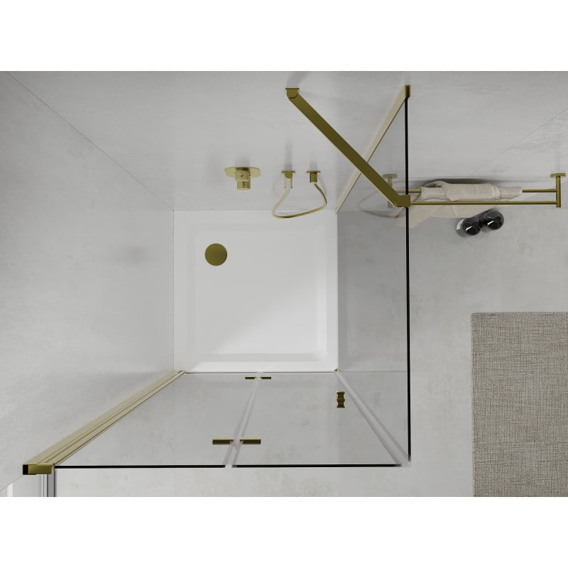 Mexen Lima cabina de ducha plegable 100 x 100 cm, transparente, dorada + plato de ducha Flat - 856-100-100-50-00-4010