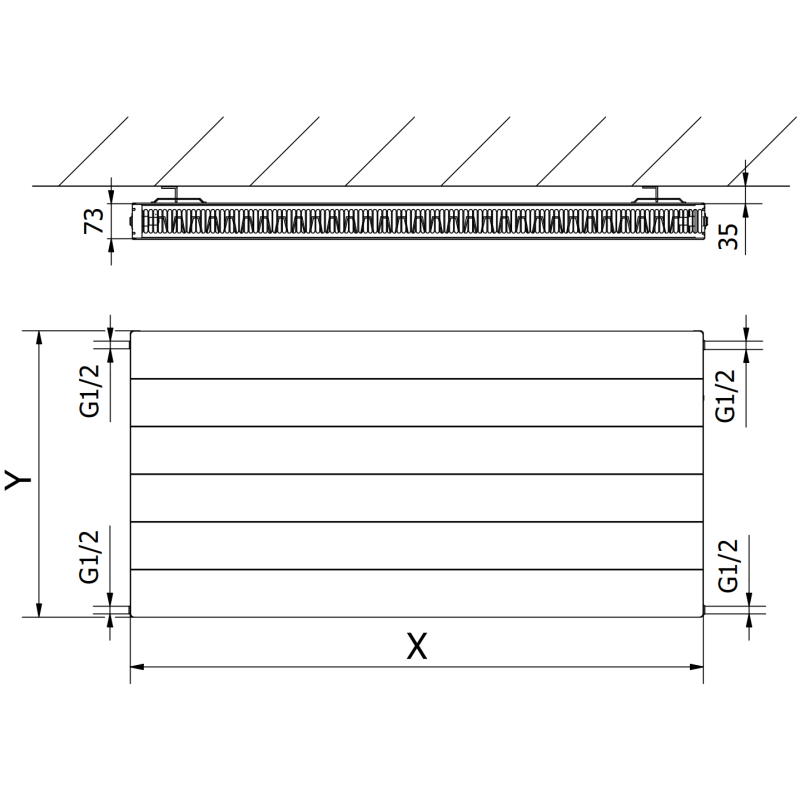 Mexen Line CL21 radiador de placa 300 x 2000 mm, conexión lateral, 1261 W, blanco - W421L-030-200-00