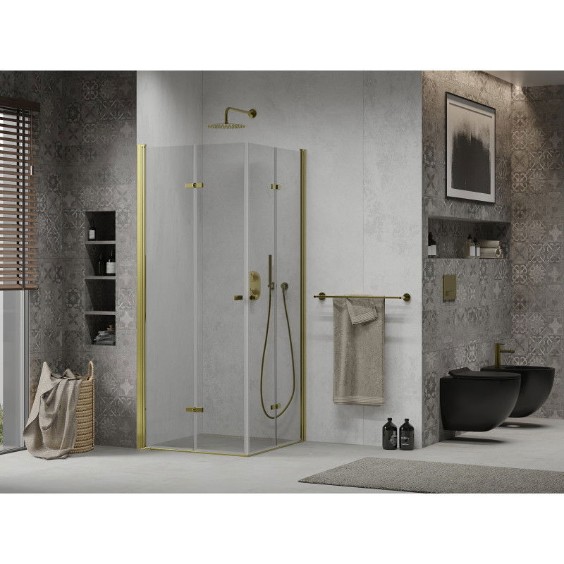 Mexen Lima Duo cabine de douche pliante 80 x 80 cm, transparent, dorée - 856-080-080-50-00-02