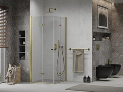 Mexen Lima Duo opvouwbare douchecabine 80 x 80 cm, transparant, goud - 856-080-080-50-00-02