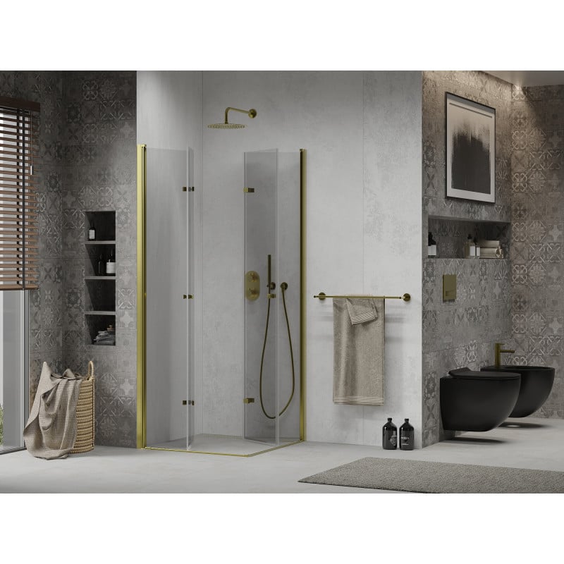 Mexen Lima Duo folding shower enclosure 80 x 80 cm, transparent, gold - 856-080-080-50-00-02