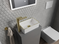 Mexen Nadia lavabo sobre encimera 36 x 23 cm, blanco/oro borde - 21613605