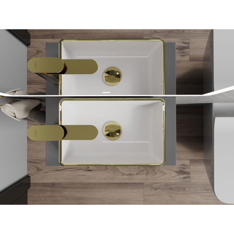 Mexen Nadia lavabo sobre encimera 36 x 23 cm, blanco/oro borde - 21613605