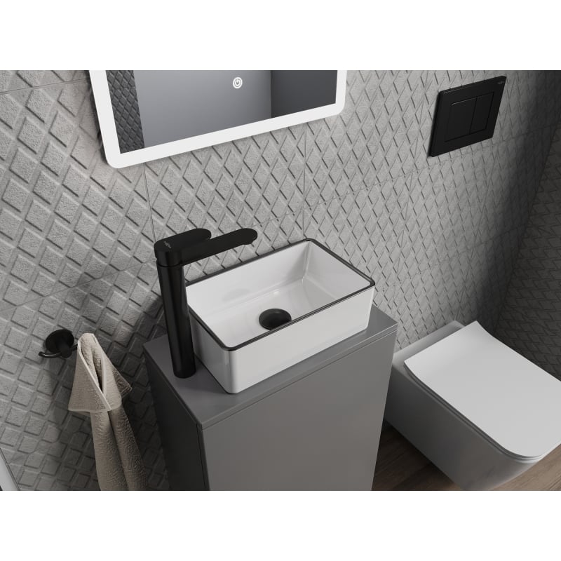 Mexen Nadia pöytätason päällä oleva pesuallas 36 x 23 cm, valkoinen/musta reuna - 21613607