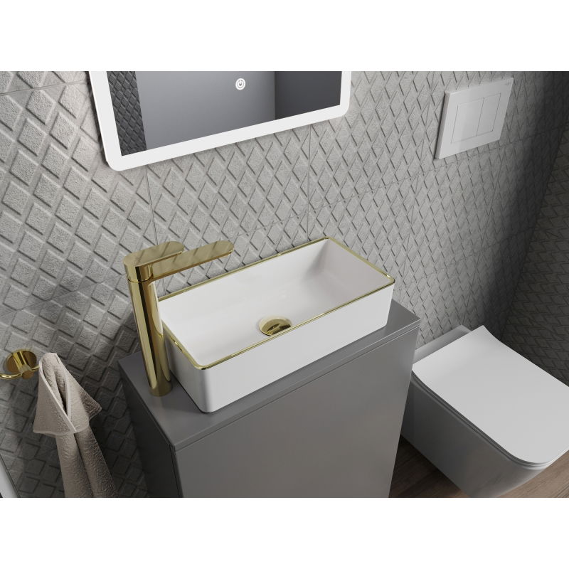 Mexen Nadia opzetwastafel 46 x 23 cm, wit/gouden rand - 21614605