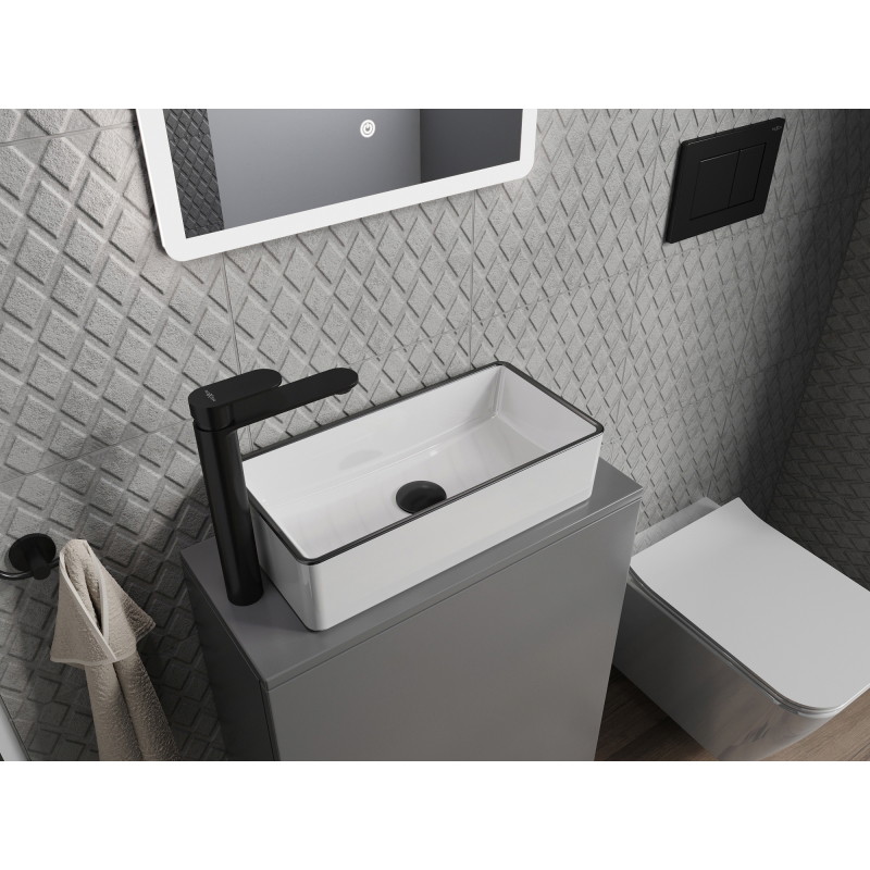 Mexen Nadia Aufsatzwaschbecken 46 x 23 cm, weiß/schwarz Rand - 21614607