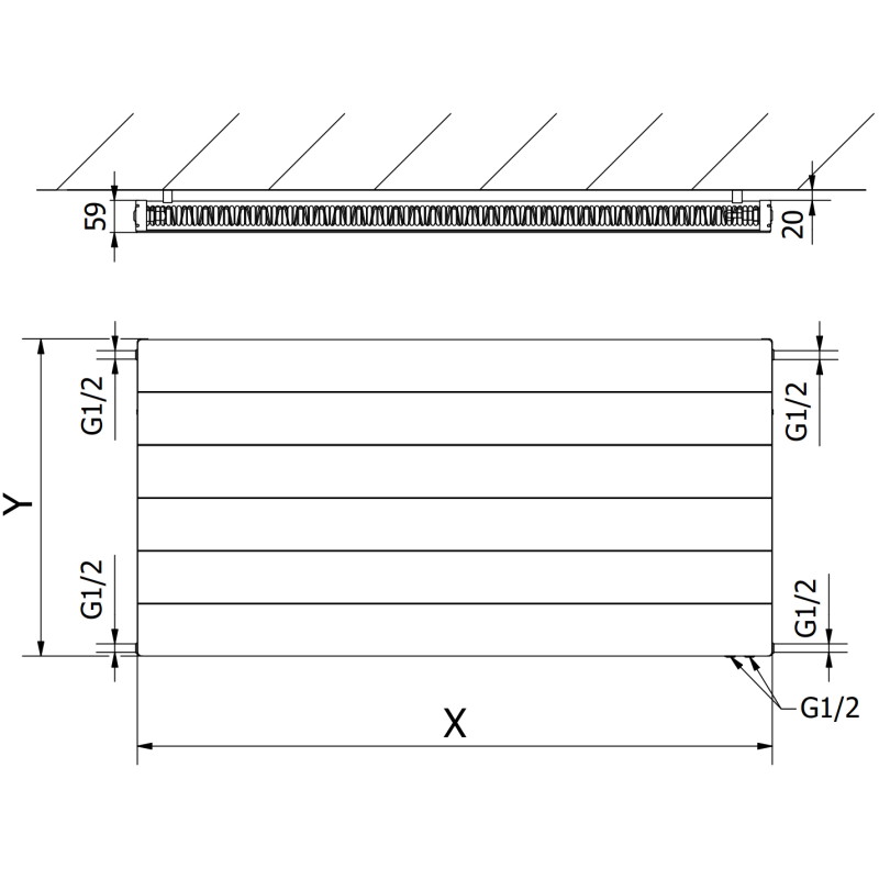 Mexen Line CVL11 plaatradiaator 400 x 500 mm, alumine ühendus, 278 W, valge - W611L-040-050-00