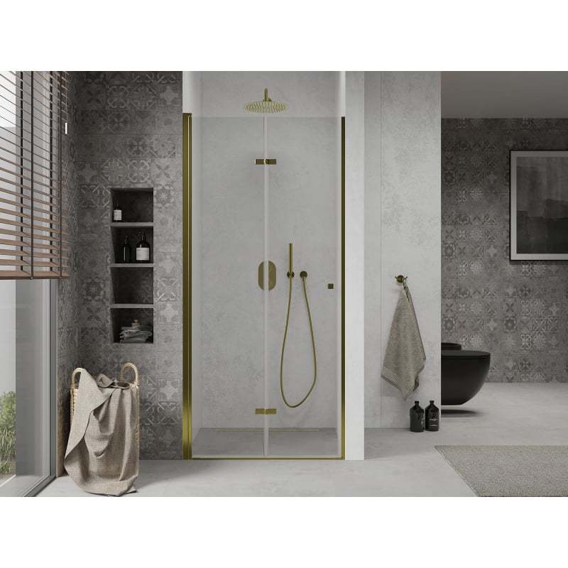 Mexen Lima folding shower door 70 cm, transparent, gold - 856-070-000-50-00