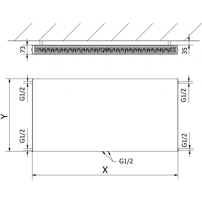 Mexen Flat CCF21 panel radiator 300 x 400 mm, bottom centre connection, 252 W, white - W6C21F-030-040-00