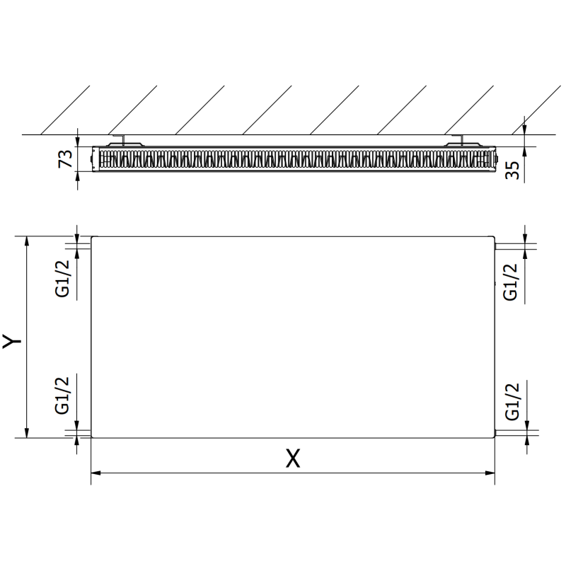 Mexen Flat CF21 radiatore a piastra 300 x 1300 mm, attacco laterale, 820 W, antracite - W421F-030-130-66