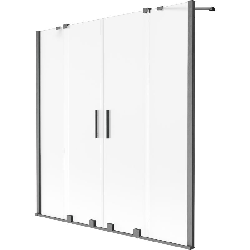Mexen Velar Duo 2-flügelige, verschiebbare Badewannenwand 160 x 150 cm, matt, gebürstetes Gun Gray - 896-160-000-32-66
